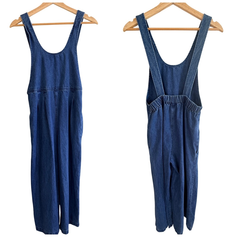 Hanna Andersson Girls Blue Denim Wide Leg Jumpsuit Overalls Size 12 150cm 015536